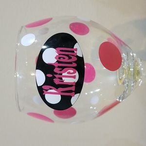 Kristen personalized, polka dot glass goblet